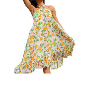 WKND WYFR CITRUS PRINT SLEEVELESS‎ RUFFLE MIDI DRESS SIZE XS NWT